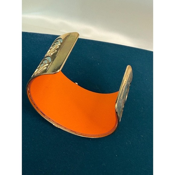 Les Georgettes Paris Wide Cuff Bracelet Art Deco Revival Style France Gold Tone - Picture 3 of 5